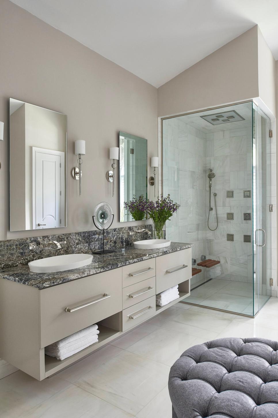 Master Bath With Gray Floating Vanity Hgtv