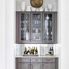 Gray Cabinets and Bar
