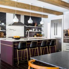 Contemporary Open Kitchen With Purple Island