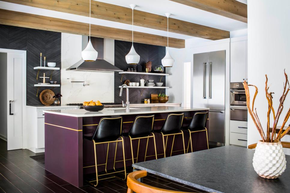 Open Kitchen With Purple Island