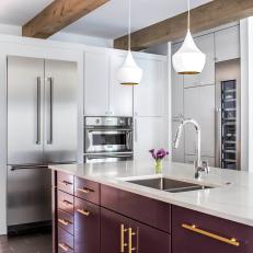 Contemporary Kitchen With Purple Island