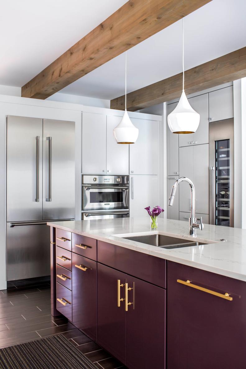 Open Kitchen With Purple Island