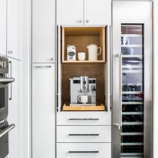 White Kitchen Cabinets and Wine Refrigerator
