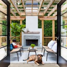 Deck With French Doors, Trellis and Outdoor Fireplace