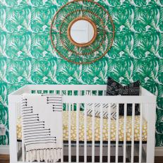 Green Tropical Nursery With Leafy Wallpaper