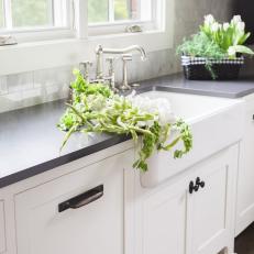 Gray Kitchen Countertop and Farmhouse Sink