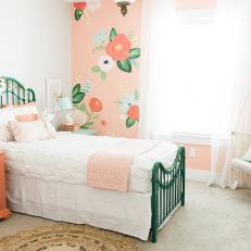 Girl's Bedroom With Sweet, Pink Floral Wallpaper