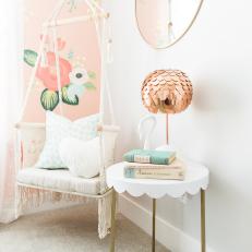 Floral Bedroom Has Reading Nook With Crochet Swinging Chair