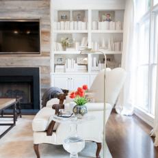 White Transitional Living Room With Orange Tulips