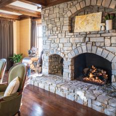 Natural Stone Fireplace and Mantel in Traditional Living Room 
