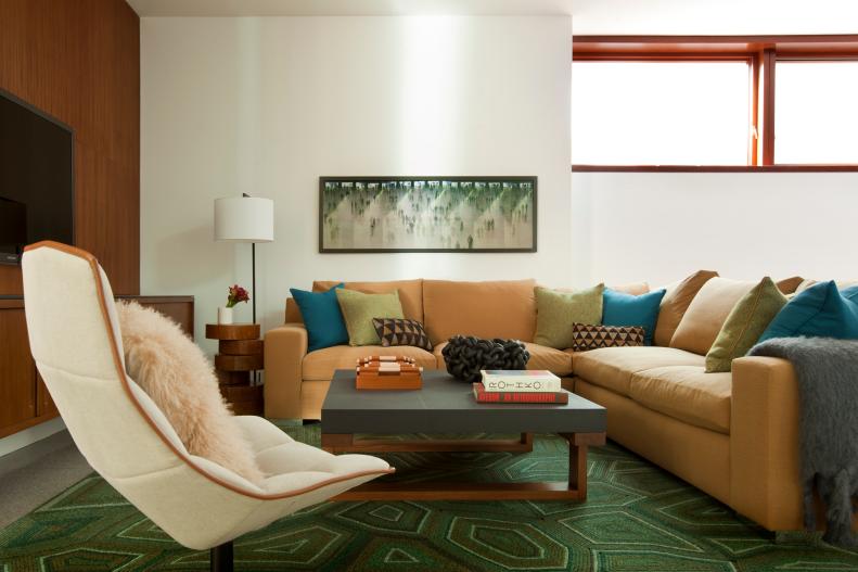 Living Room With Green Rug