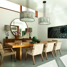 Neutral Contemporary Dining Room With Mirror