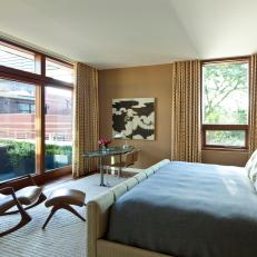 Brown Contemporary Bedroom With Window Wall