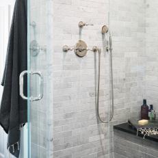 Gray Marble Shower in Renovated Farmhouse