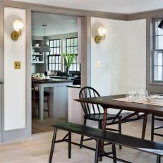 White Dining Room, Kitchen in Renovated Farmhouse