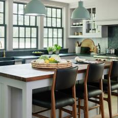 Green and White Farmhouse Kitchen with Modern Accents