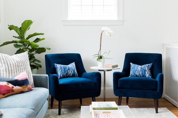 Corner with blue armchairs