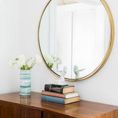 Entryway Showcases Round Mirror, Console Table