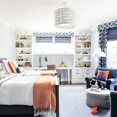 Blue Transitional Boy's Bedroom With Twin Beds