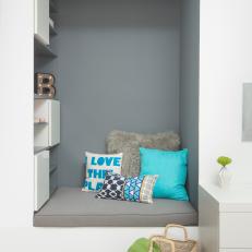 Gray Built-in Seat in Girls Bedroom