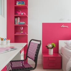 Pink and White Girl's Bedroom With Desk