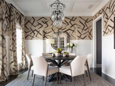 Eclectic Dining Room With Patterned Walls