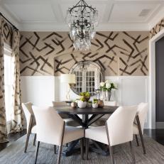 Eclectic Dining Room With Patterned Walls