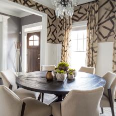 Neutral Dining Room With Painted Wall Pattern