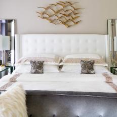 Neutral Art Deco Bedroom With Bird Art