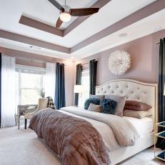 Purple Transitional Bedroom With Tray Ceiling