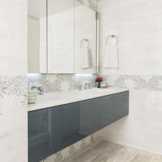 Gray Asian Master Bathroom With Flowers