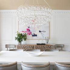 Traditional Neutral Dining Room With Leopard Curtains