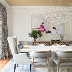 Neutral Contemporary Dining Room With Bubble Chandelier