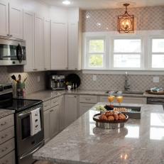 Gray Contemporary Kitchen with Gray Marble Countertops 