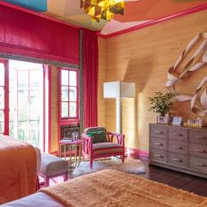 Pink and Orange Girl's Bedroom With 3-D Art