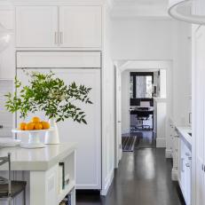 White Transitional Kitchen With Oranges