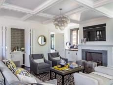 Gray Transitional Living Room With Yellow Tray