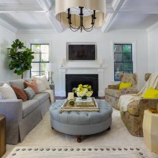 Gray Traditional Living Room With Yellow Lamp