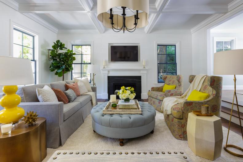 Gray Living Room With Yellow Lamp