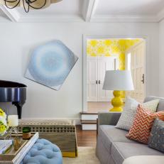 Transitional Living Room With Yellow Lamp