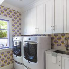 Laundry Room With Purple Wallpaper