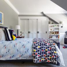 Contemporary Kids Bedroom With Sloped Ceiling