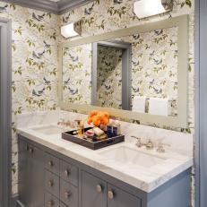 Bird Bathroom With Orange Flowers