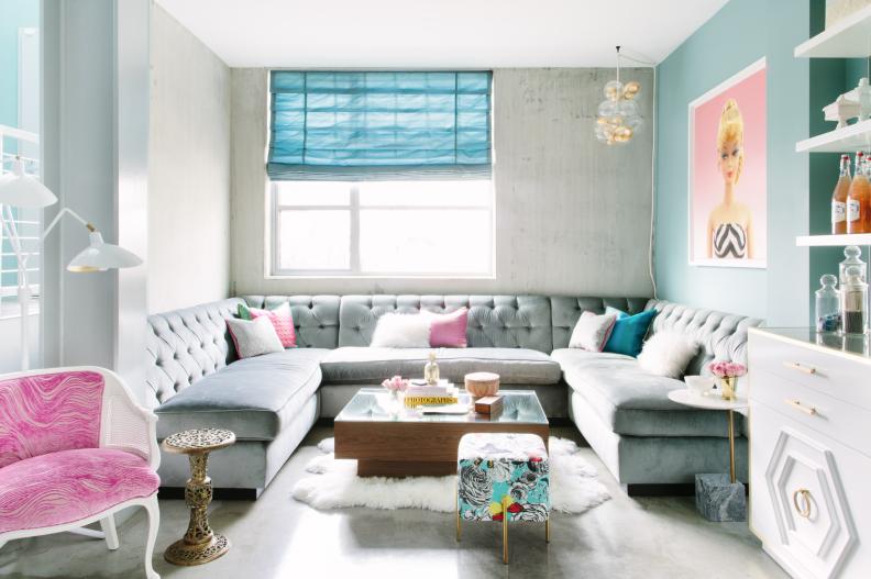 Girly Glam Living Space with Sectional for Seating
