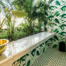 Green Tropical Bathroom With Plants