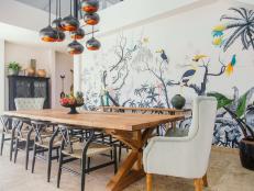 Tropical Dining Room With Bird Mural