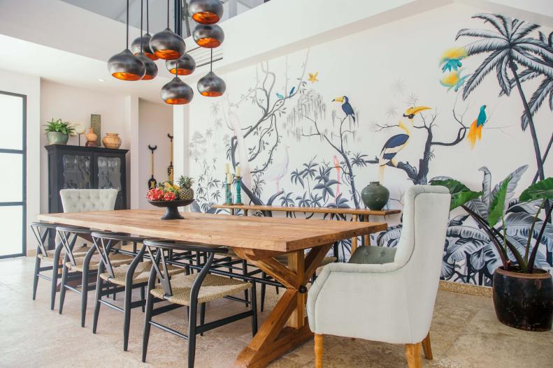 Dining Room With Bird Mural