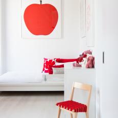 Red and White Modern Kid's Bedroom With Apple