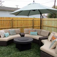 Contemporary Outdoor Seating Area with Neutral Wicker Furniture 