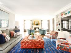 Family Room With Blue Rug